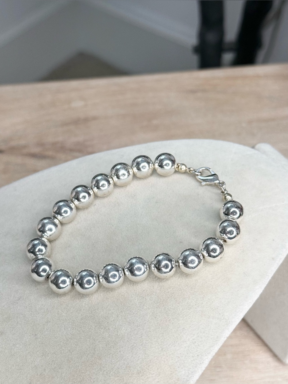 Silver Tone Large Bead Bracelet 8.5” Round Ball Beads Lobster Clasp
